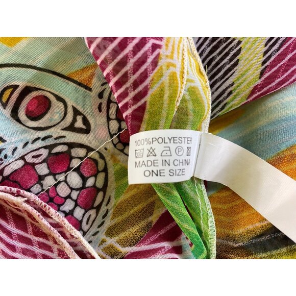Colorful Boho Print Sheer Kaftan Poncho One Size Beach Summer Dress Seventies - Picture 3 of 4